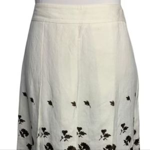 Ann Taylor Pleated White Brown Linen Skirt